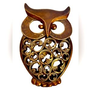 Vintage Owl Wall Hanging Plaque, Ornate, Boho, Scrollwork